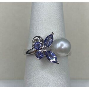 925 CZ & faux Pearl ring